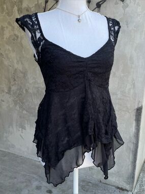 Vintage y2k Black Lace Asymmetrical Dark Fairy Top